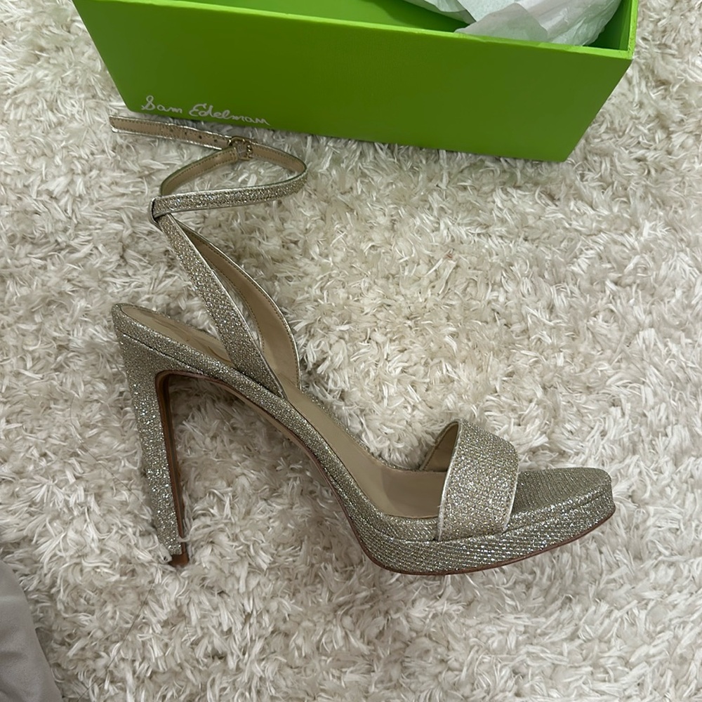 Sam Edelman Gold Glitter Wrap-Ankle Platform Heels
